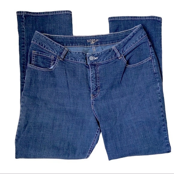 Riders Lee Jeans Classic Mid Rise Boot Cut Medium Wash Blue Stretch Straight Leg - Picture 1 of 5